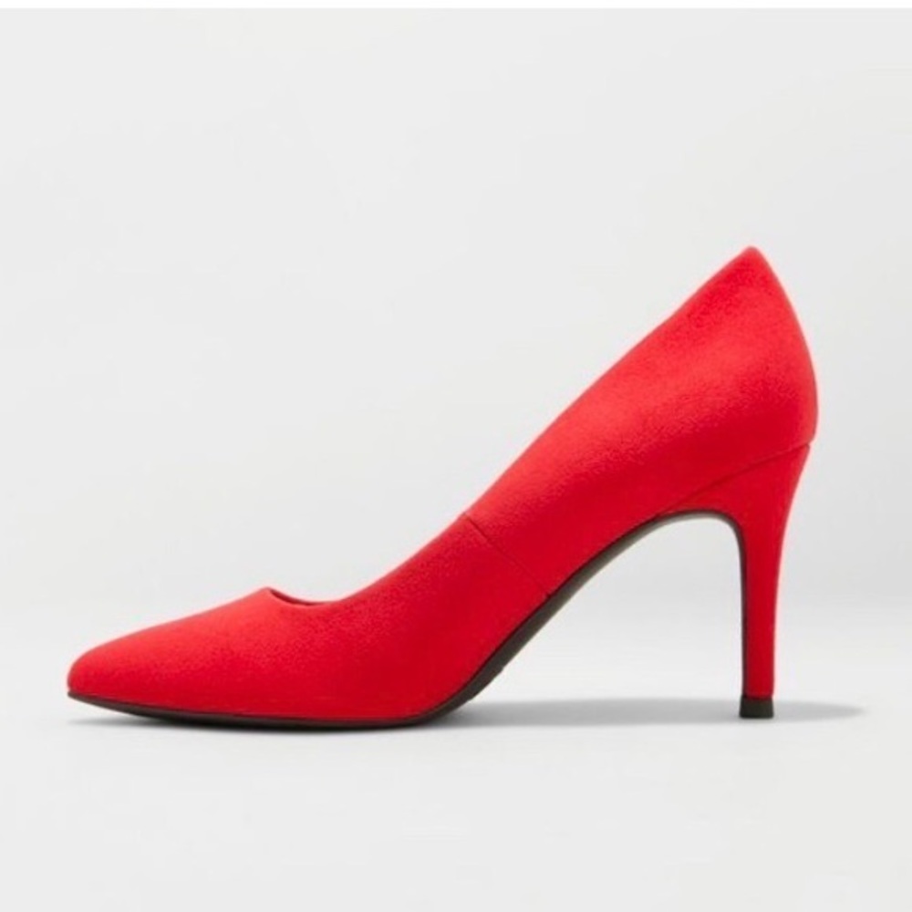 Red Faux Leather Pointed Toe Heeled Pumps, NWT - Picture 2 of 3